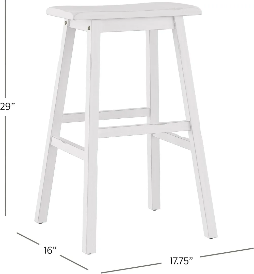 Backless Wood Bar Stool, 29 Inch Height, Distressed Sea White Finish for Rustic Farmhouse Decor