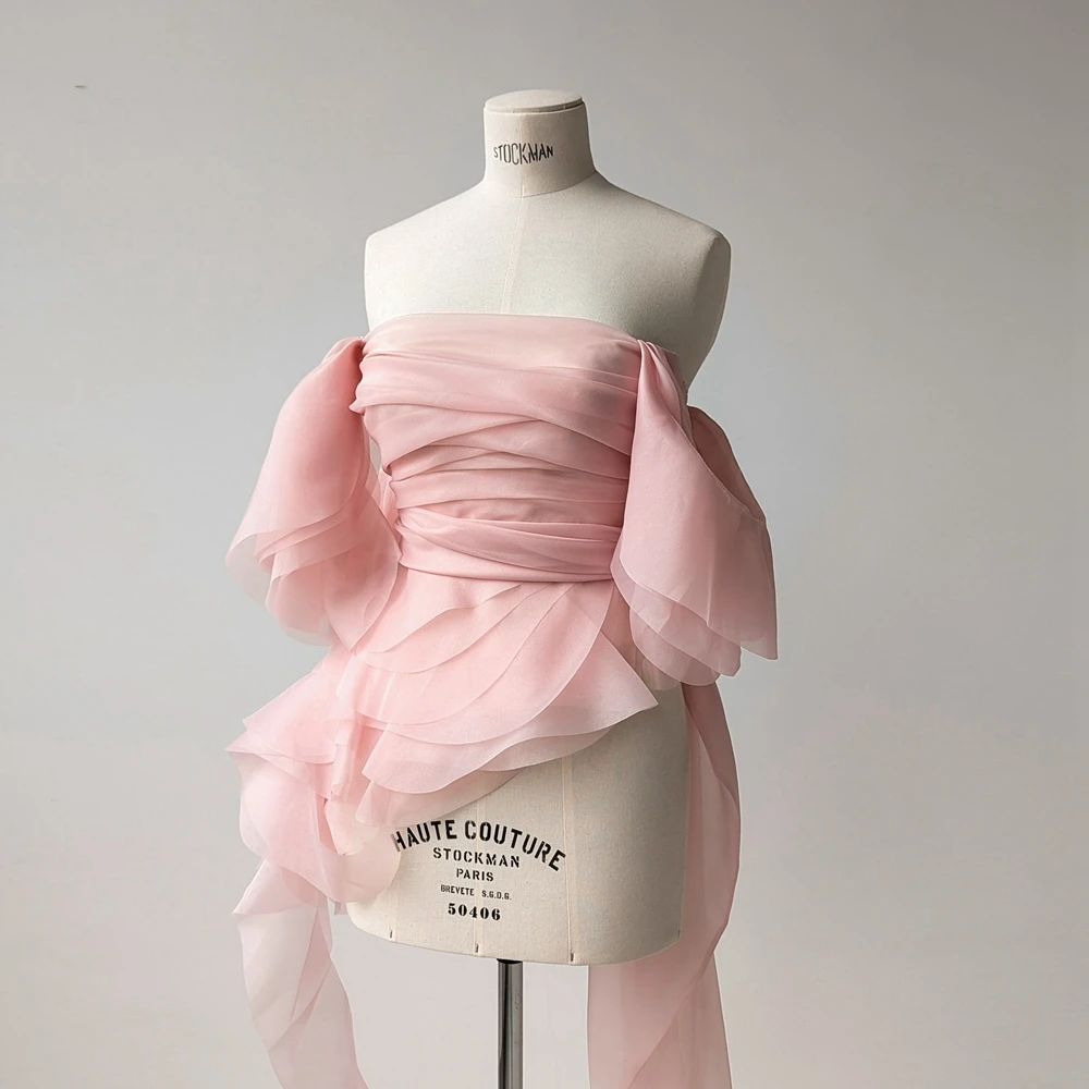 

Off The Shoulder Mesh Women Tops With Tail New Fashion Tulle Ruffles Tiered Long Tops Charming Chiffon Female Top Custom Made