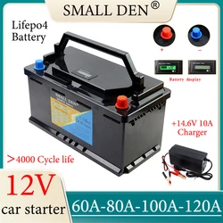 12V 60Ah 80Ah 100Ah 120Ah LiFePO4 Battery For Automatic lighter car starter E-boat Solar 12.8V Portable power supply+10A charger