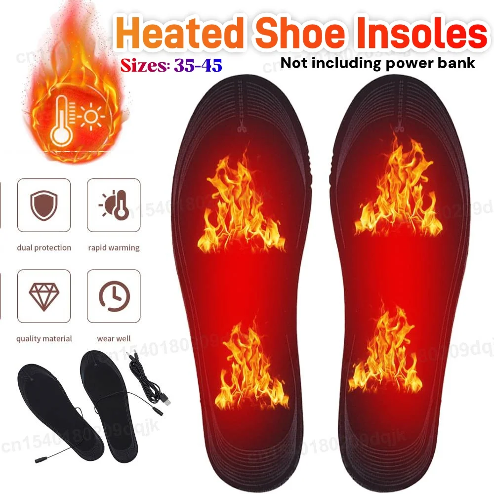 USB Heated Shoe Insoles Feet Warm Sock Pad Mat Electrically Heating Insoles Washable Warm Thermal Insoles Unisex Insoles 35-45
