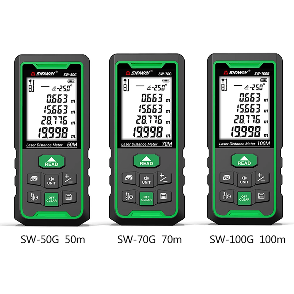 SNDWAY SW-50G/70G/ 100G Laser distance meter Digital range finder 100m 70m 50m Rangefinder Trena lazer Green light measurement