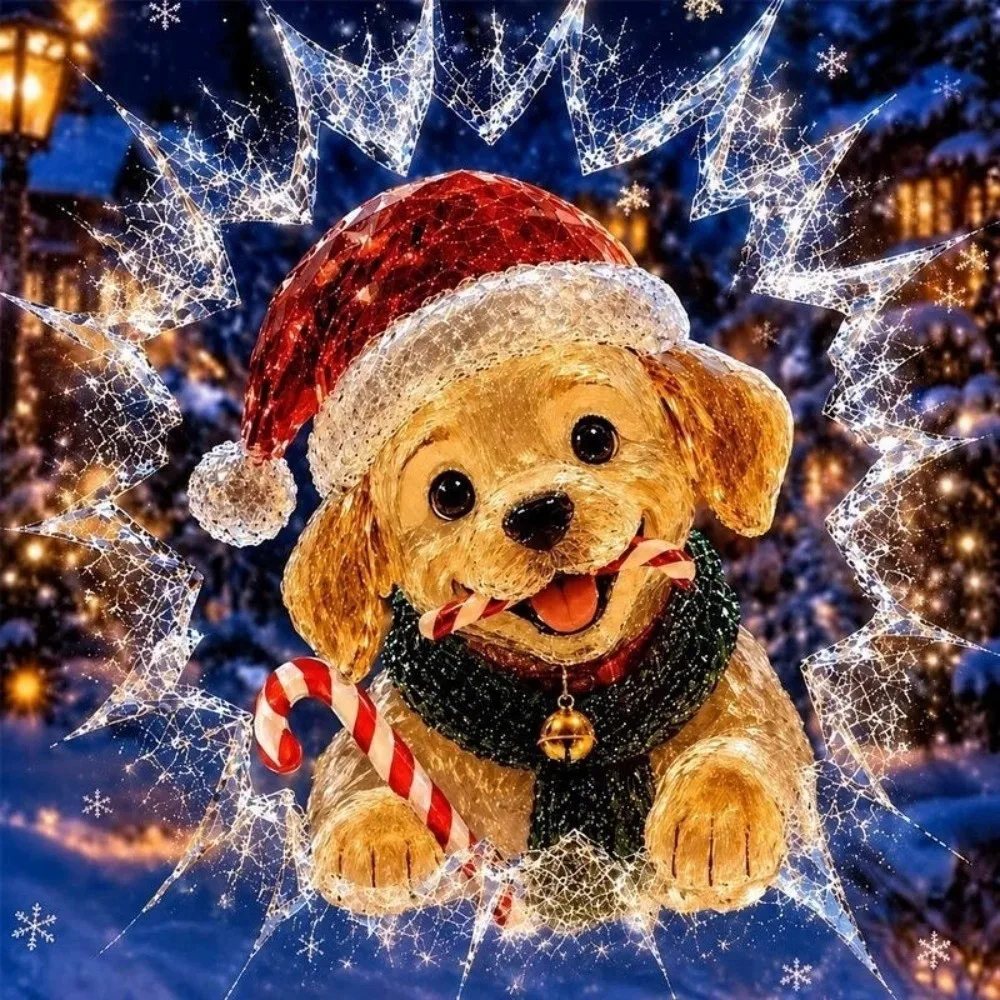 Cartoon Crystal Break-In Christmas Decal Static Cling PVC Santa Claus Window Sticker Snowman Bear Broken-Ice Effect