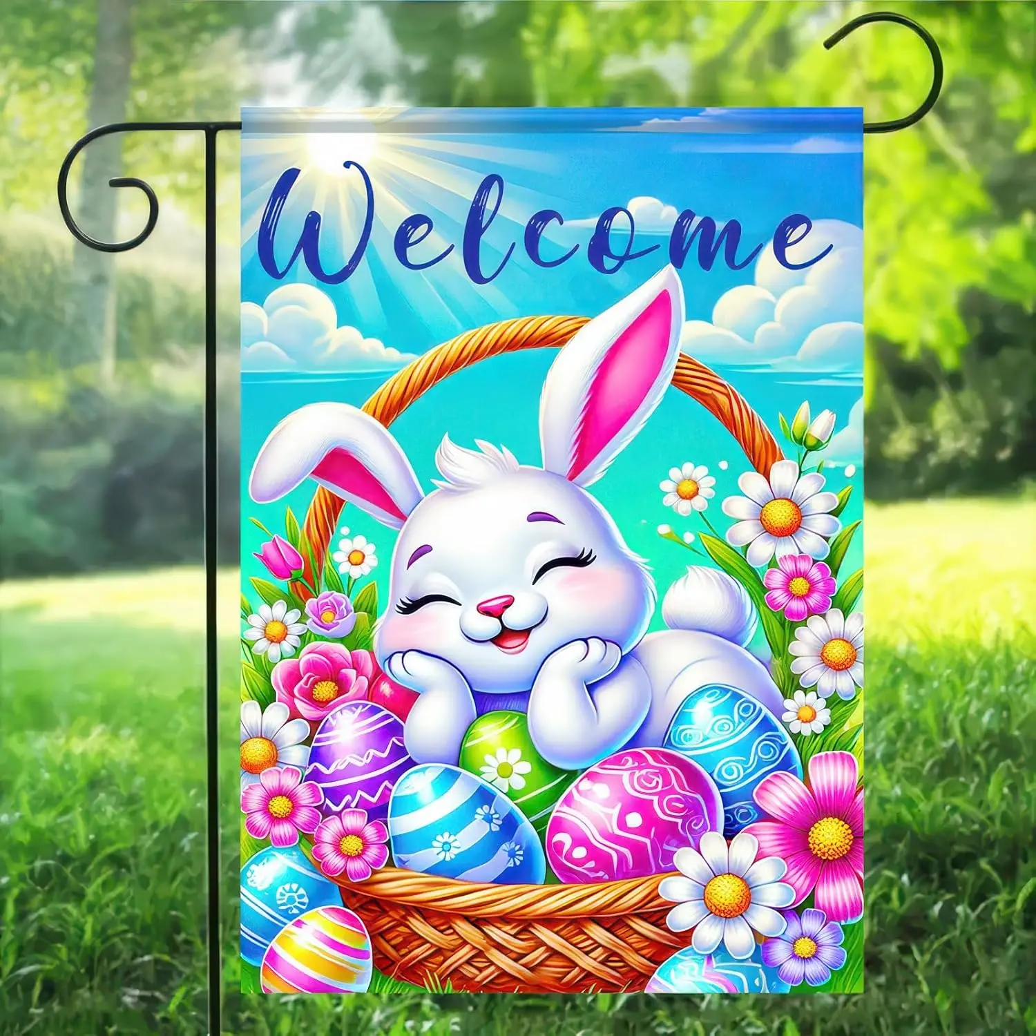 Happy Easter Bunny Garden Flag 12x18 Double Sided Sleepy Bunny Easter Egg Rabbit Easter Garden Flag Outdoor Flag Seasonal De yyi