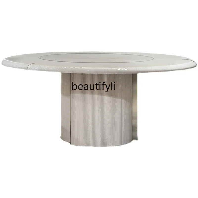 Italian Light Luxury round Natural Marble Dining-Table Italian Design Stainless Steel Dining Chairs Household Dining Table