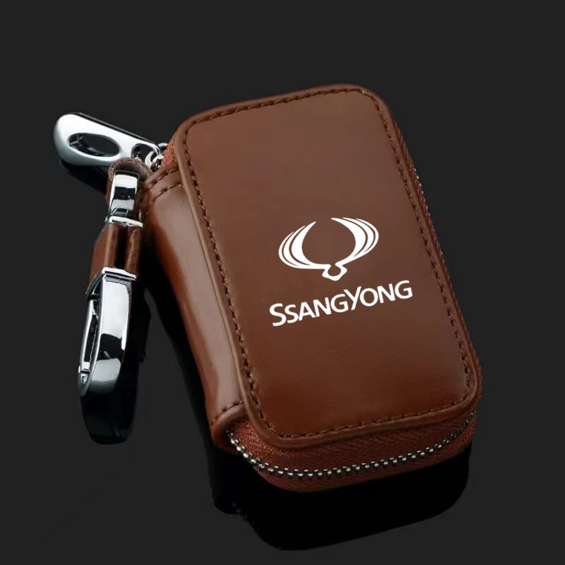 Leather Car Key Case Keys Full Cover Protection Shell Bag For SsangYong Actyon Korando Rexton Kyron Rodius Tivoli Musso Chairman