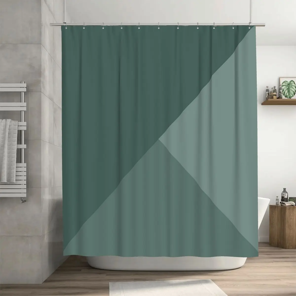 

Minimalist Geometric Dark Teal Shower Curtain Bathroom Polyester Waterproof Bath Curtains with Hooks