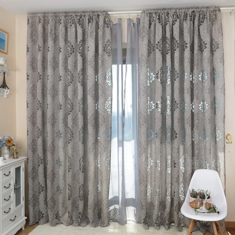 

European Luxury Grey Tulle Brown Vintage Jacquard Yarn Curtains for Living Dining Room Bedroom Custom Size Shutter Decor