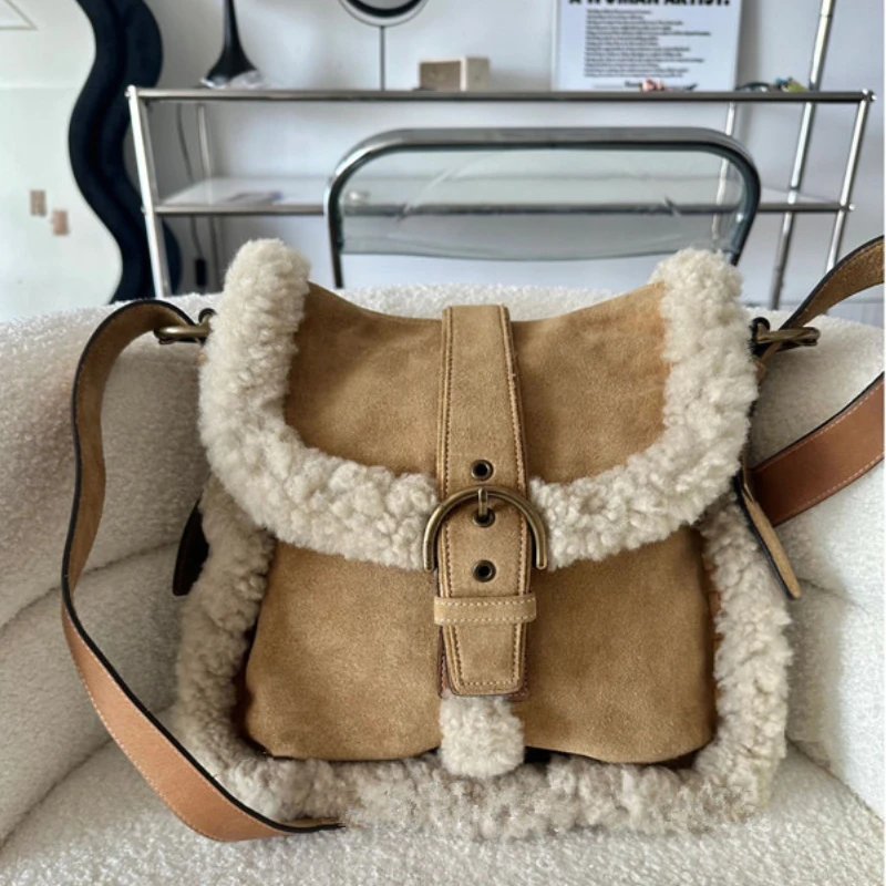 Lamb Hair Women Bag Plush Bag Cute Furry Bag Retro Women Designer Bags Purse and Handbags Crossbody Bags for Women Сумка Женская