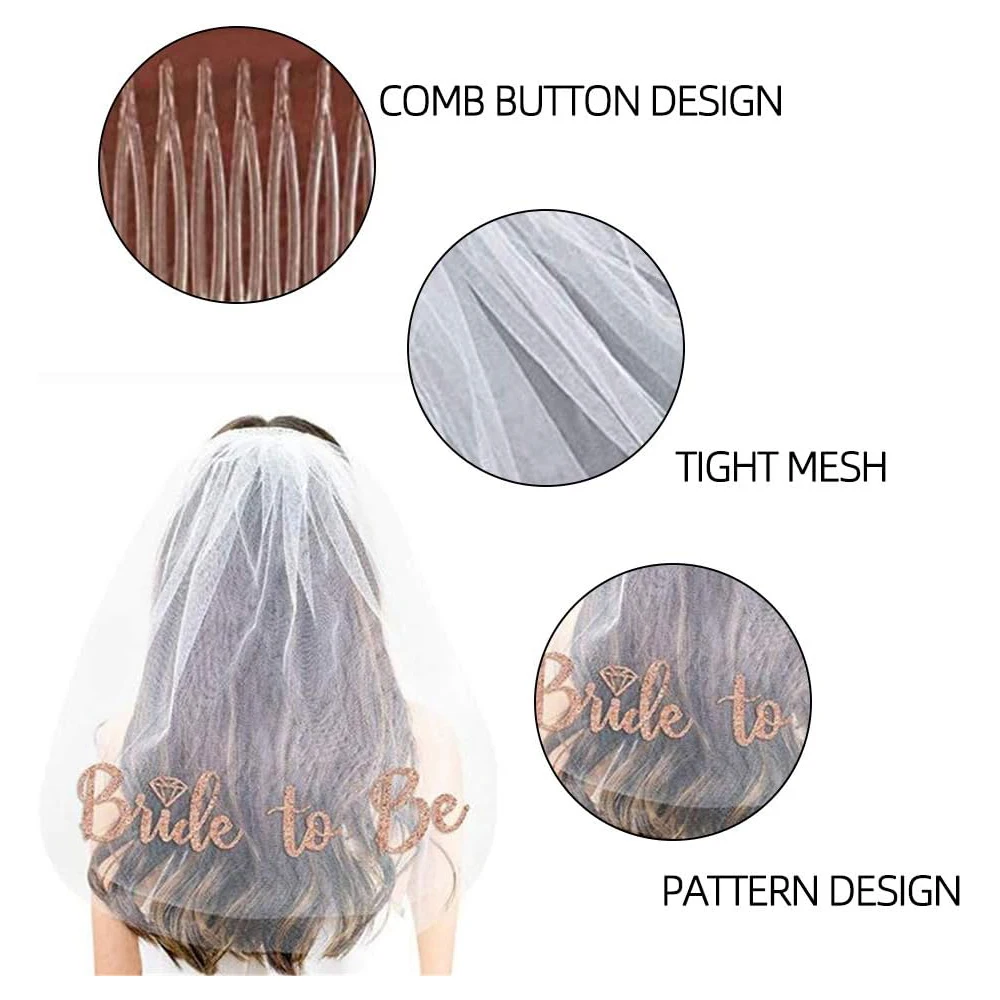 Bride To Be Veil Rose Gold Hen Do Party White Pink Veil Brides Hair Accessories Bachelorette Party Bridal Shower Decors Favors view 3