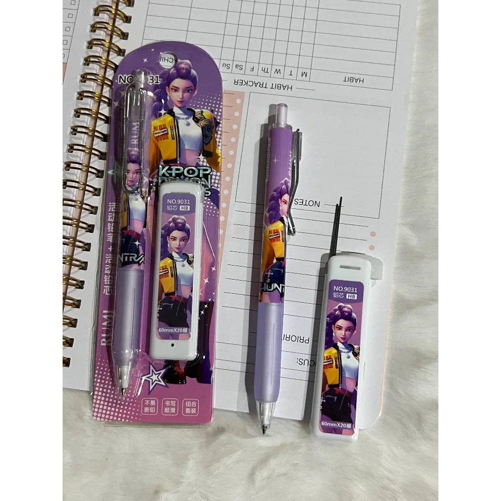 

New Hot KPOP Demon Huntress Group mechanical pencil refill-free push-action pencil stationery set Gifts
