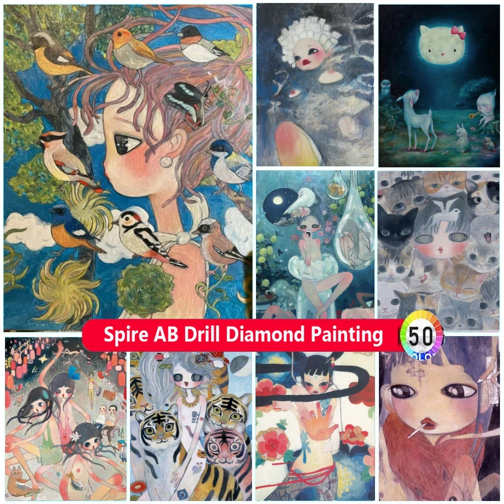 

Aya Takano AB Drills Diamond Art Painting New Embroidery Cross Stitch Kits Cartoon Girl Animal Mosaic 5d Diy Home Decor Kid Gift