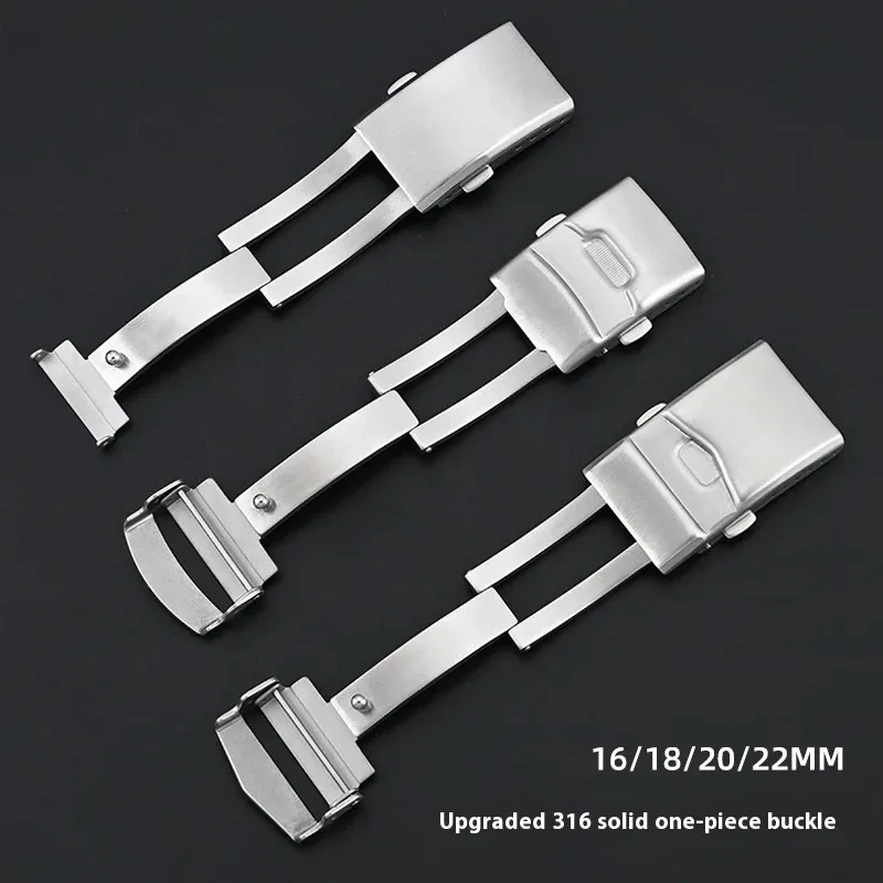 16mm 18mm 20mm 22mm Orologio Chiusura Fibbia pieghevole Acciaio inossidabile massiccio 316L Uomo Donna Orologio Fibbia per cinturino in silicone Cinturino in metallo