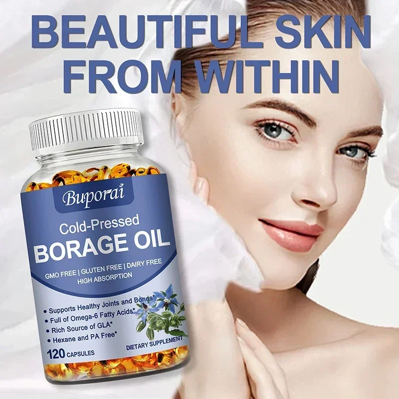 

Borage Oil - Healthy Skin, Hair and Nails, Skin Elasticity, Promotes Heart and Cardiovascular Health, Boost immunity