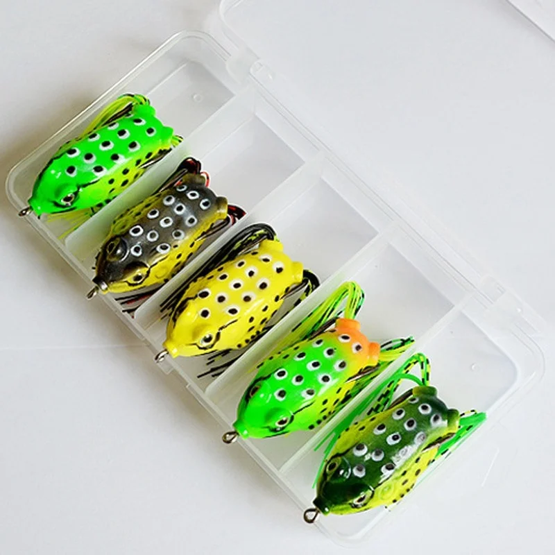 5Pcs Fishing Soft Toad Frogs Bass Fishing Lure Baits Hollow Body Water Frogs Fishing Tool Color Random