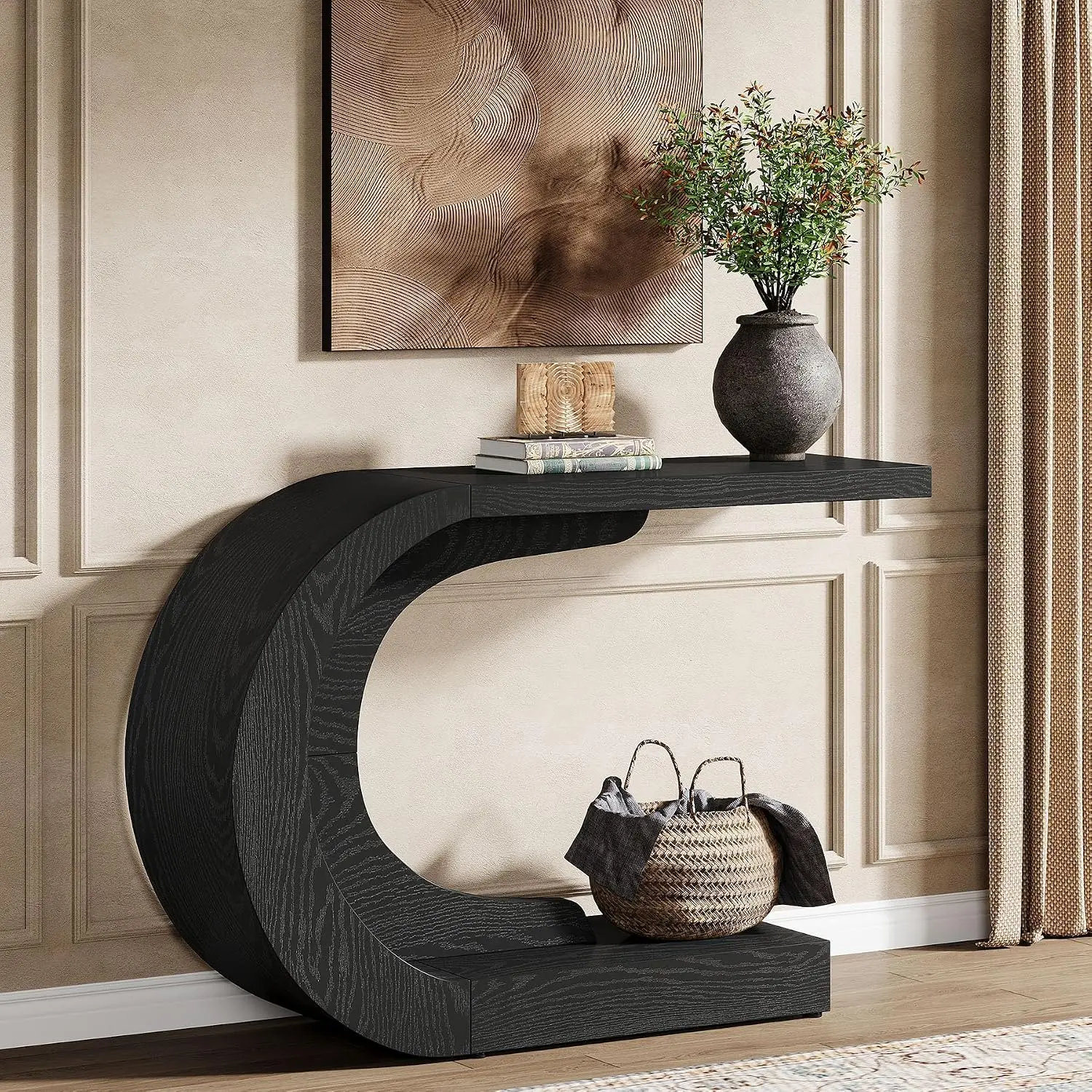 Farmhouse Console Table C-Shaped Rustic Sofa Table with Storage for Entryway Living Room Hallway 43.3