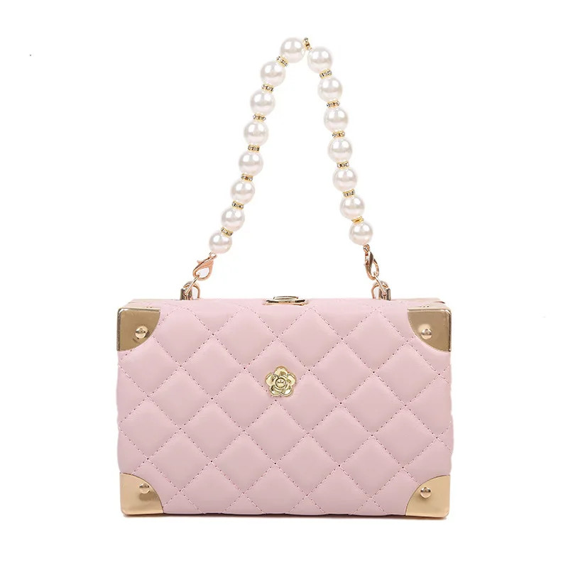 Leisure Designer Crossbody Messenger Bags Purses for Women Pearl Handheld Rectangular Pink Handbag Cумка женская 2022 тренд