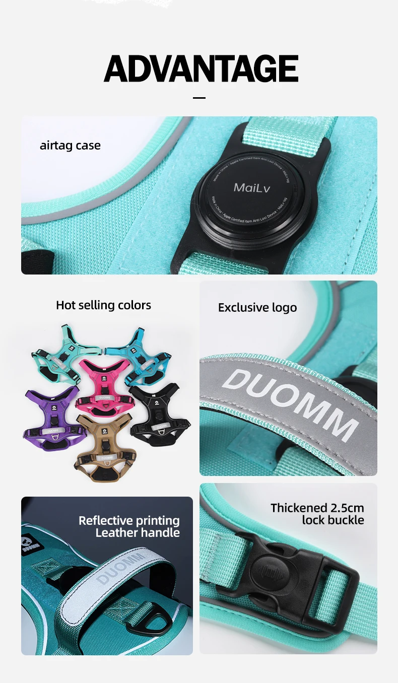 Kein ziehendes Hundegeschirr mit AirTag-Halter, Griff und vorderem Clip – verstellbare, reflektierende, weich gepolsterte Hundegeschirrweste zum Spazierengehen, Tra – Detail 2