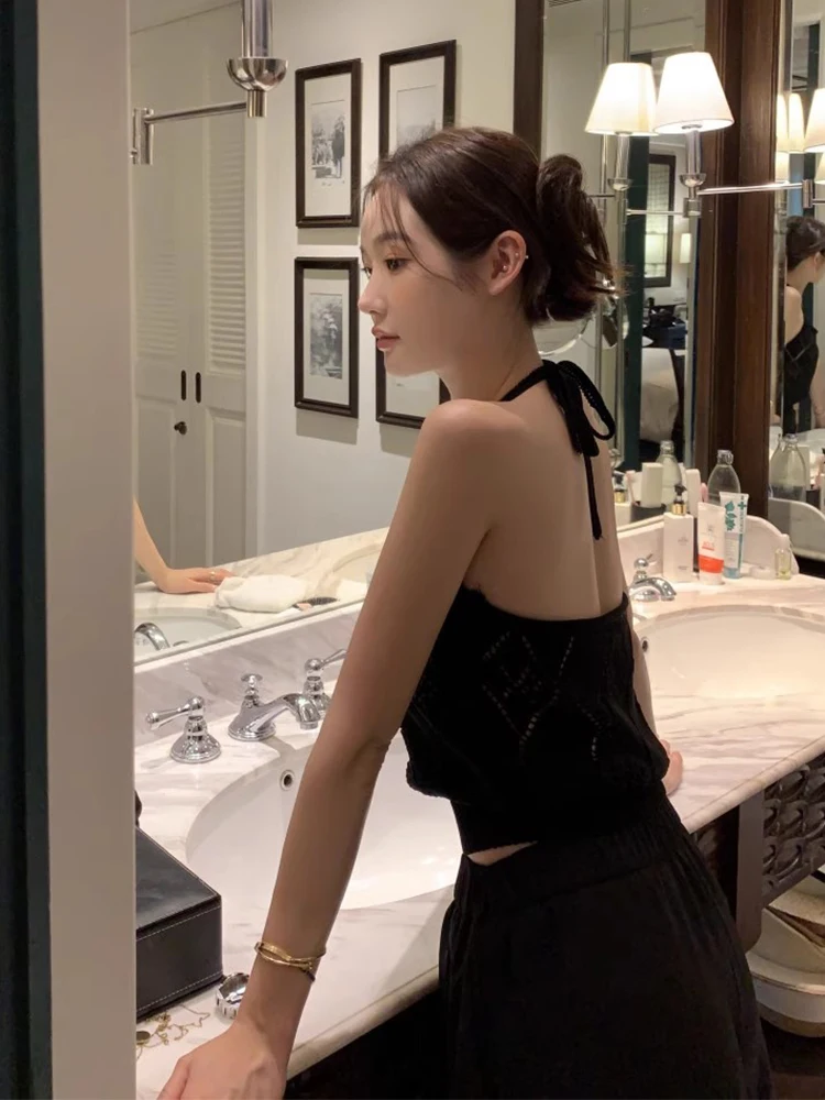 Chic ฤดูร้อนเซ็กซี่ Bal Design อเนกประสงค์ Hollow out Knot Ne Top ผู้หญิงถักเสื้อกันหนาว Casual เดินทาง Sle Slim Fit