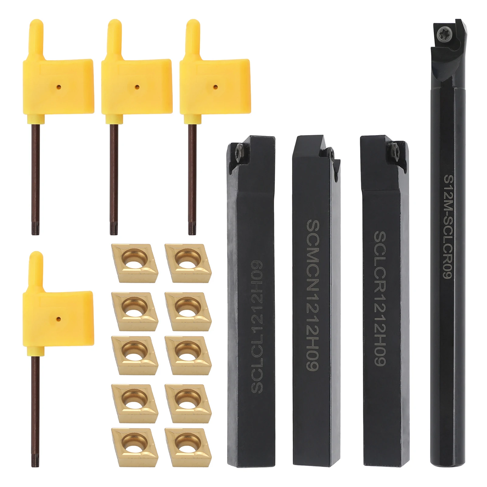 

Metal Lathe Tools Boring Bar Indexable Lathe Turning Tool 4Pcs Turning Tools Holder Set with 10pcs Carbide Inserts 4Pcs Wrenches