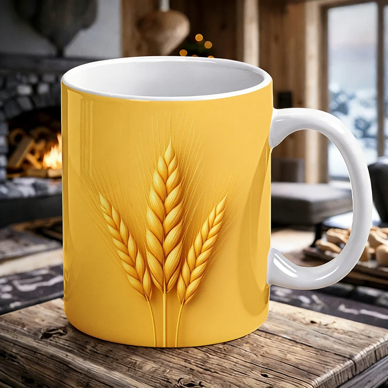 

Thanksgiving Harvest Wheat Ceramic Mug, Golden Wheat Coffee Cup, Insulated Milk Cup, Water Cup Suitable for Home and Office