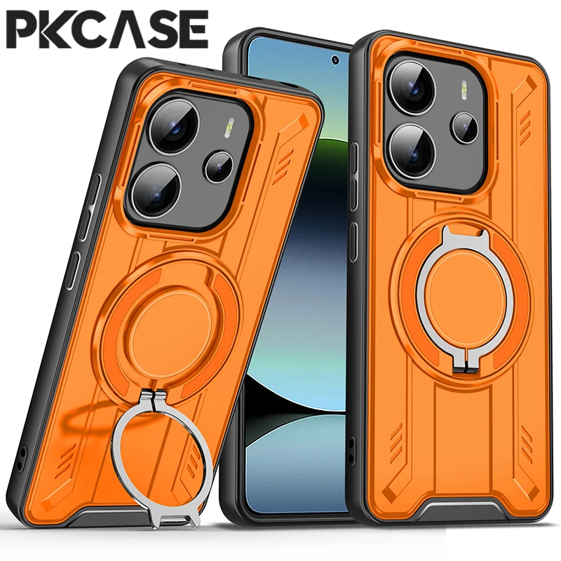PKCASE 360° °   Metall Ring Halterung Magnetische Telefon Fall Für Redmi Hinweis 14S 14 13 Pro Plus 4G 5G stoßfest Rüstung Abdeckung Für Redmi A5