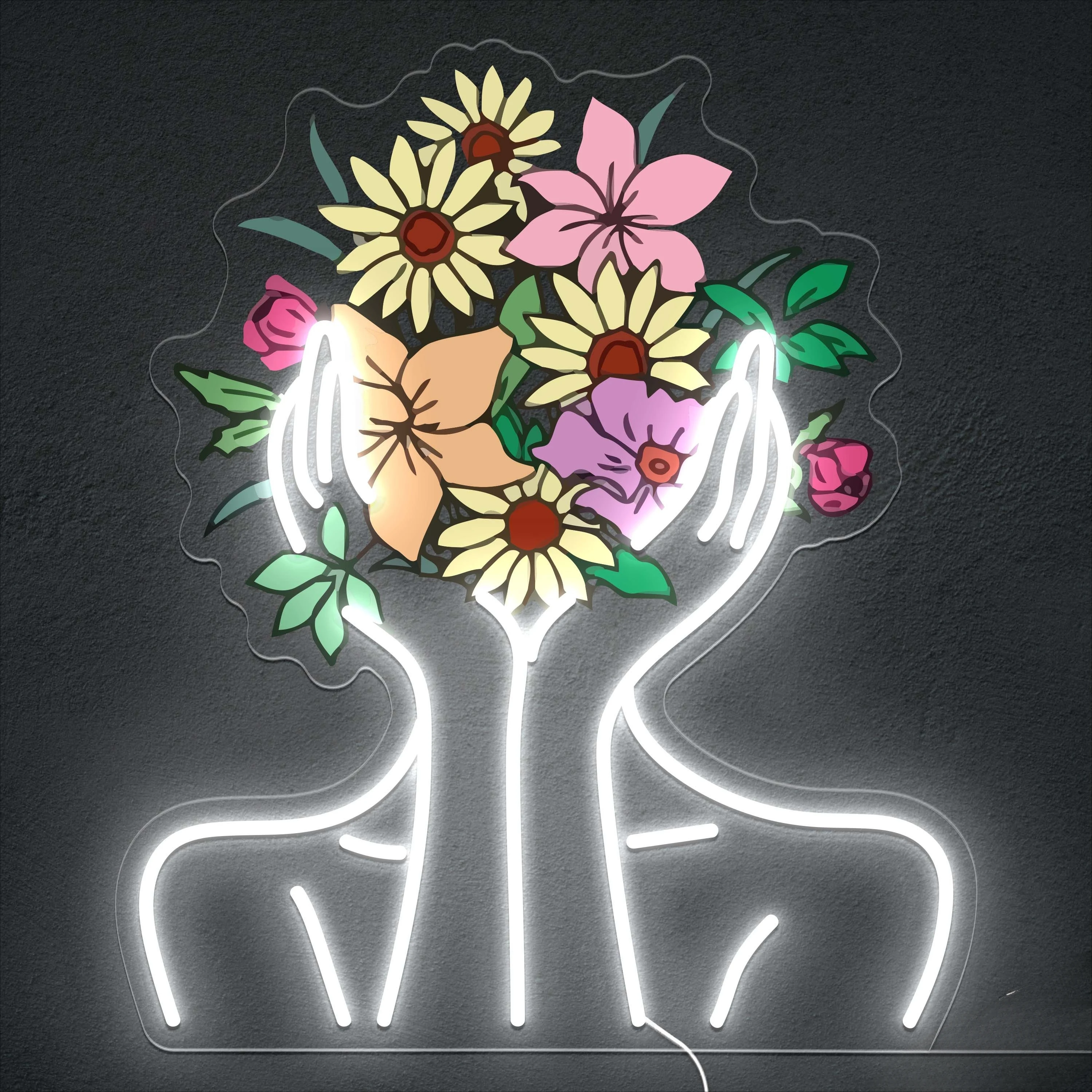 壁の装飾のための花のネオンサイン花を保持するためのledライト部屋寝室女性のための美しい誕生日の装飾