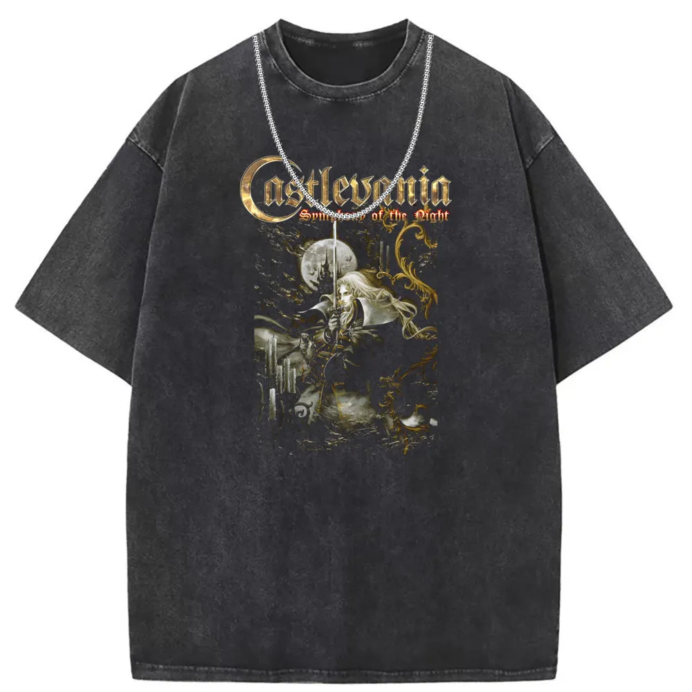 Castlevania Symphony Of The Night Tshirts Washed Printed On Retro T Shirt for Men Clothes 2023 Long Sleeve Sweatshirts Harajuku