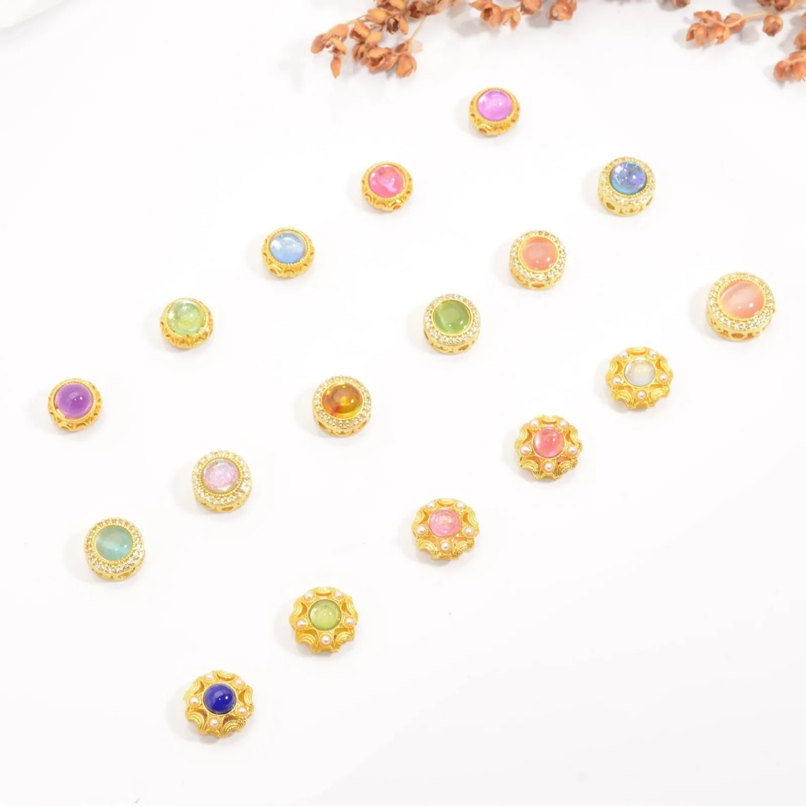 5 Pieces Copper Plated Inlaid Opalite Multi-hole Bead Separator DIY Pearl Bracelet Beaded Necklace Jewelry Accessories Wholesale