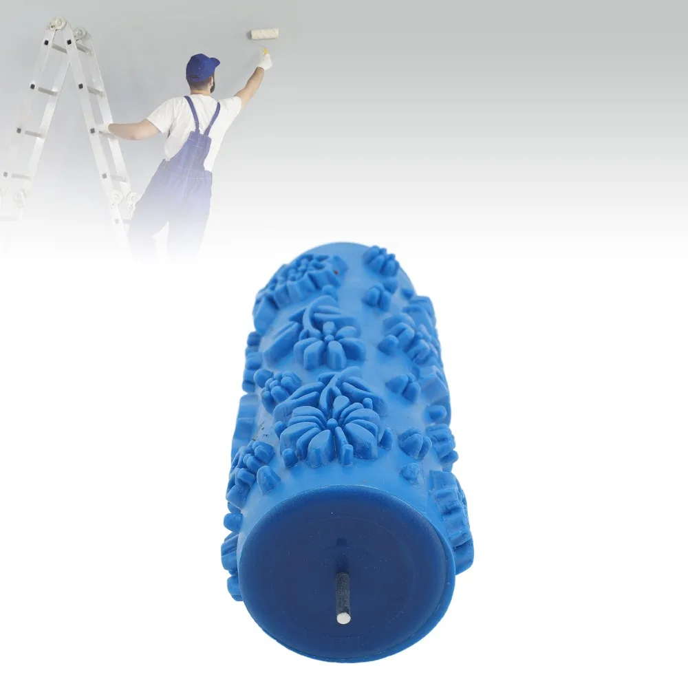 

15cm Pattern Paint Roller Reusable Rubber Rubber Texture Roller Blue Flower Decorative Texture Roller Door