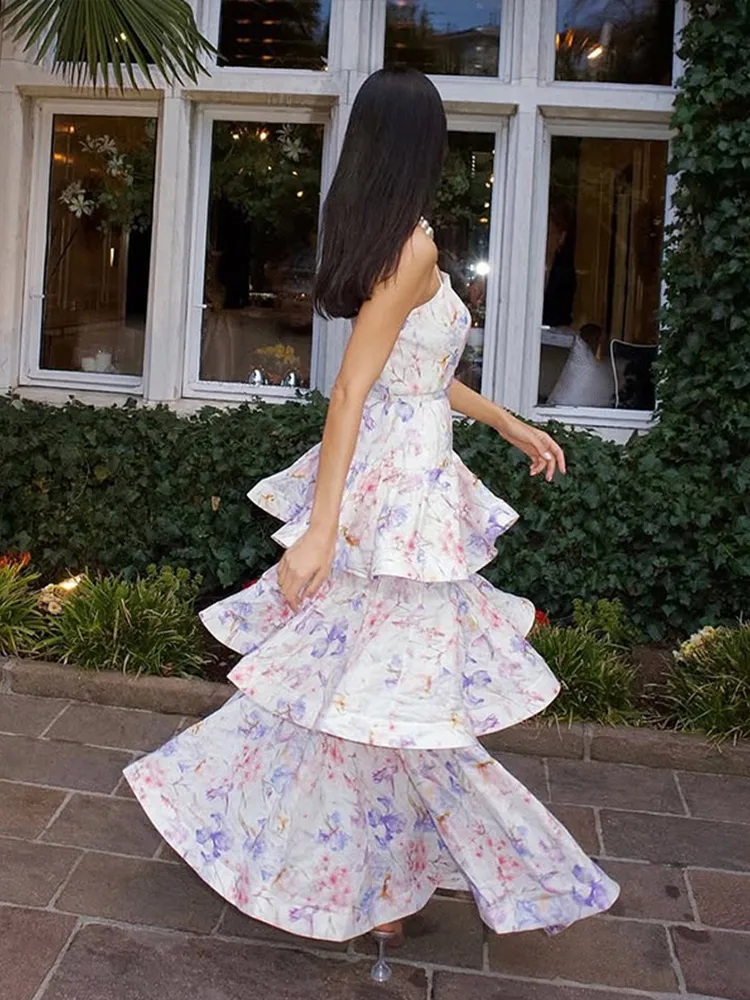 

Women's Strapless Maxi Dress 2025 Summer Floral Print Tiered Ruffles Elegant Evening Gown Beach Wedding Party Comfortable Dress