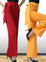 Loose Dance Modern Pants Ballroom Dancing Drape High Waist Trousers Latin Dance Ribbon High Waist Wide Legs Latin Dance Pants