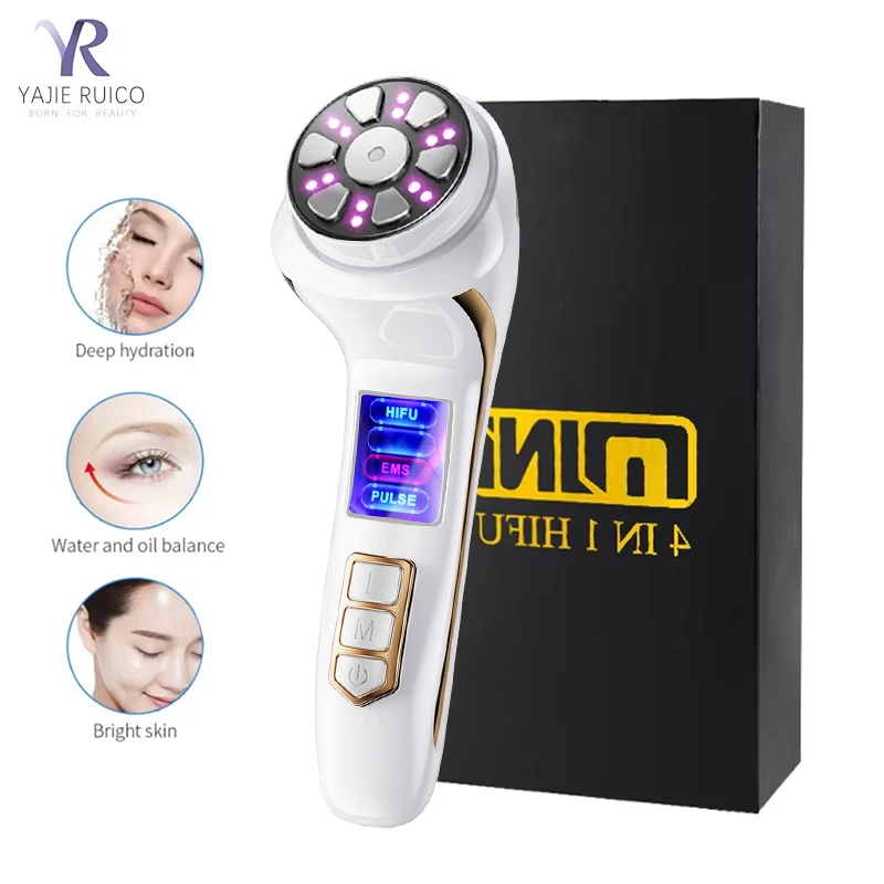 4 IN 1 Mini HIFU Machine 3nd Generation EMS Pulse Warm Up Facial Massager for Faces and Body Ultrasound Beauty Device