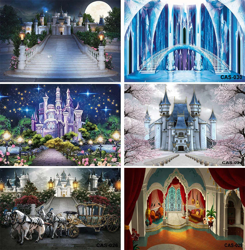 Фон для фотографирования новорожденных с изображением дворца и замка