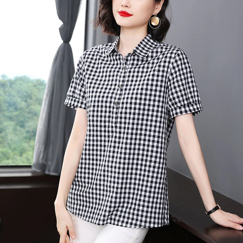 Spring Summer Fashion Polo Women\'s Clothing Short Sleeved Button Cardigan Blouses Casual Versatile Female Clothes Women\'s Shirt