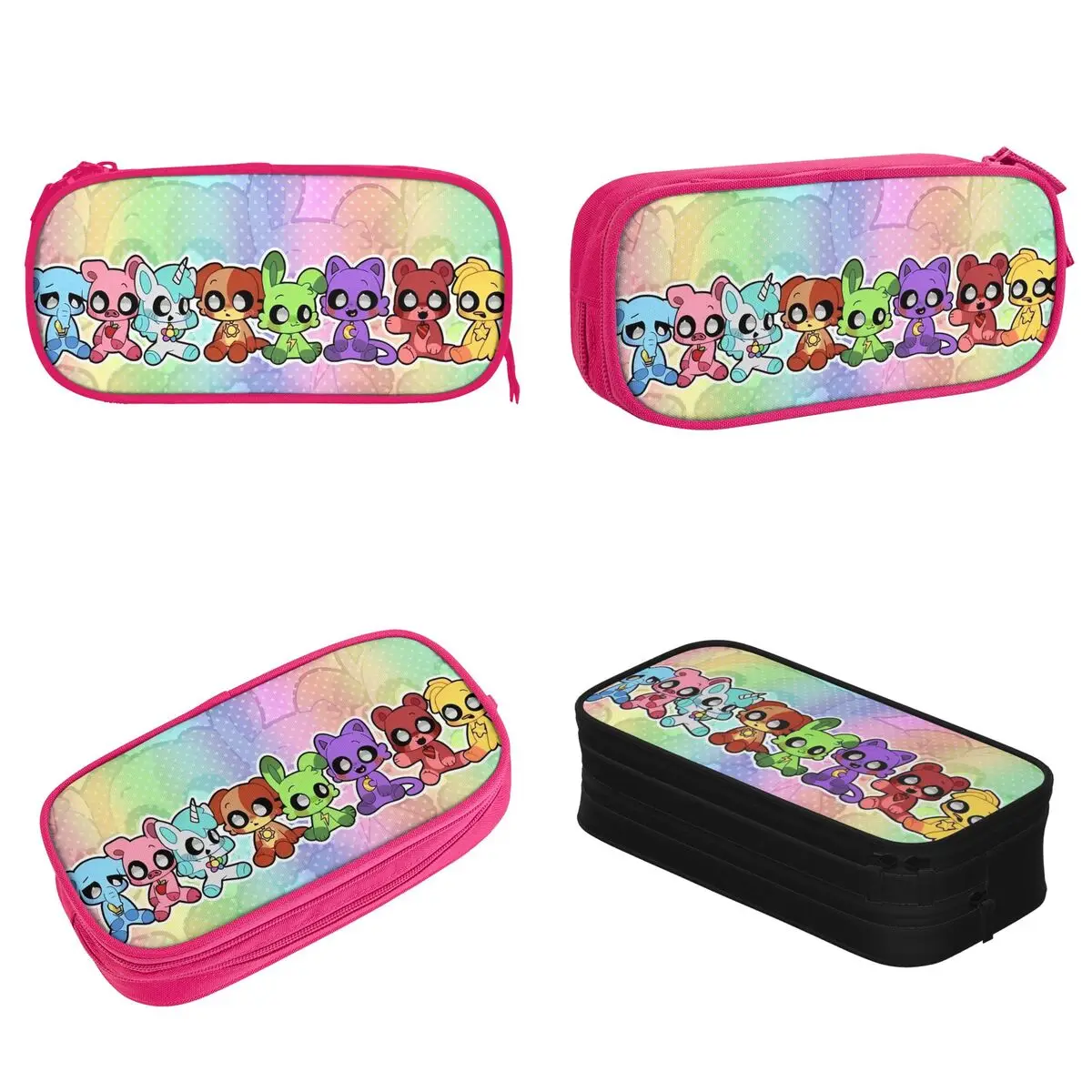 Rainbow Smiling Critter Purple Cat Pencil Cases Lovely Pen Box Bags Student Large Storage Students School Zipper Pencil Pouch