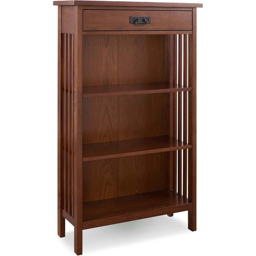 

Solid Wood Mission Style Bookcase with Slatted Sides and Top Drawer for Living Rooms, Designed for Missi