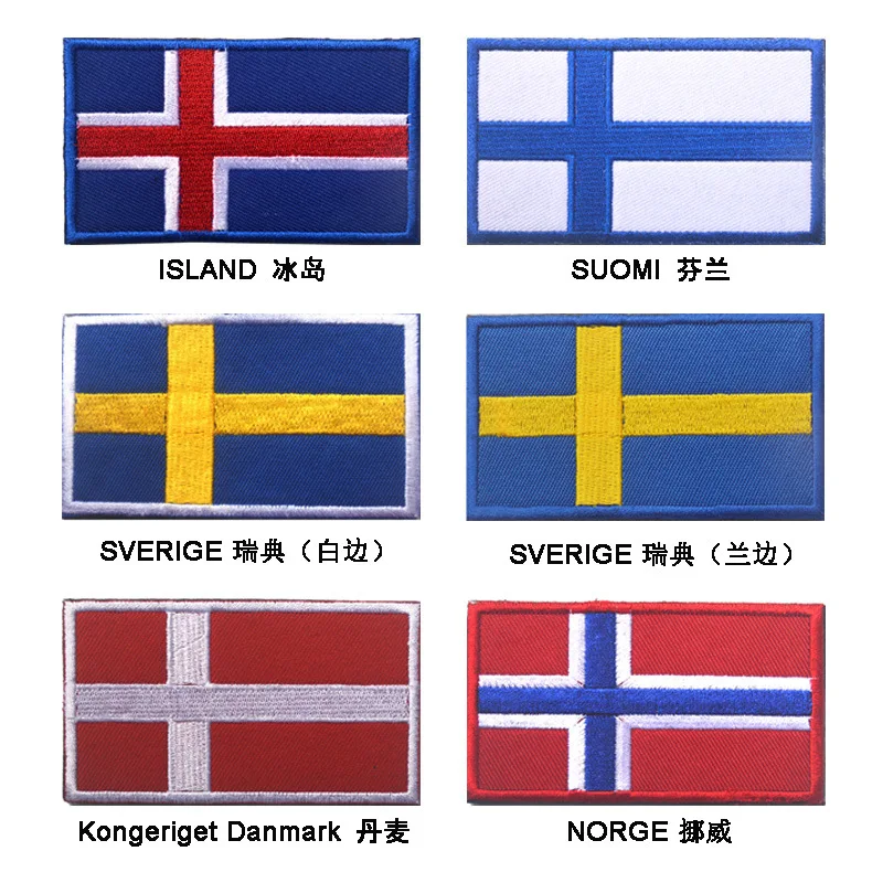 National Flag Embroidery Patches Badges Emblem Military Army  Hook and Loop Tactical Iceland  Finland  Sweden  Danmark Country