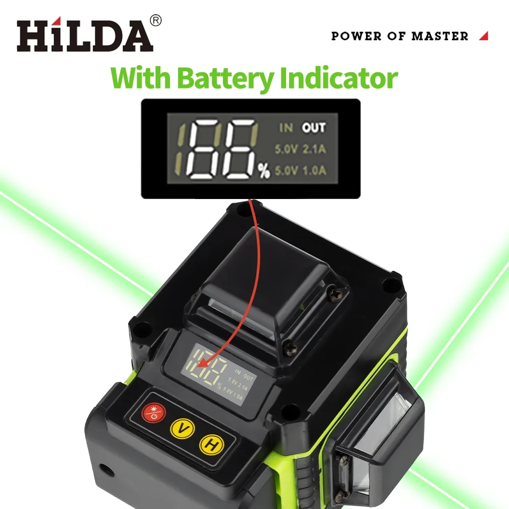 HILDA 16 Lines Green 4D Laser Horizontal 360 Self Leveling Vertical And Horizontal Ultra Strong Green Light Beam Laser Level