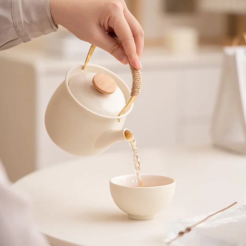 

Cream Style Fuyuan Ceramic Kettle Tea Making and Drinking Household Tea Kettle Single Teapot Kung Fu Tea Infuser