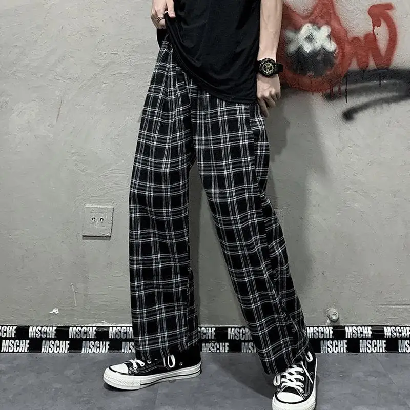 2022 New Vintage Plaid Women Pant High Waist Wide Leg Straight Pant Loose Casual Female Trouser Wide Leg Pant Fashion Streetwear