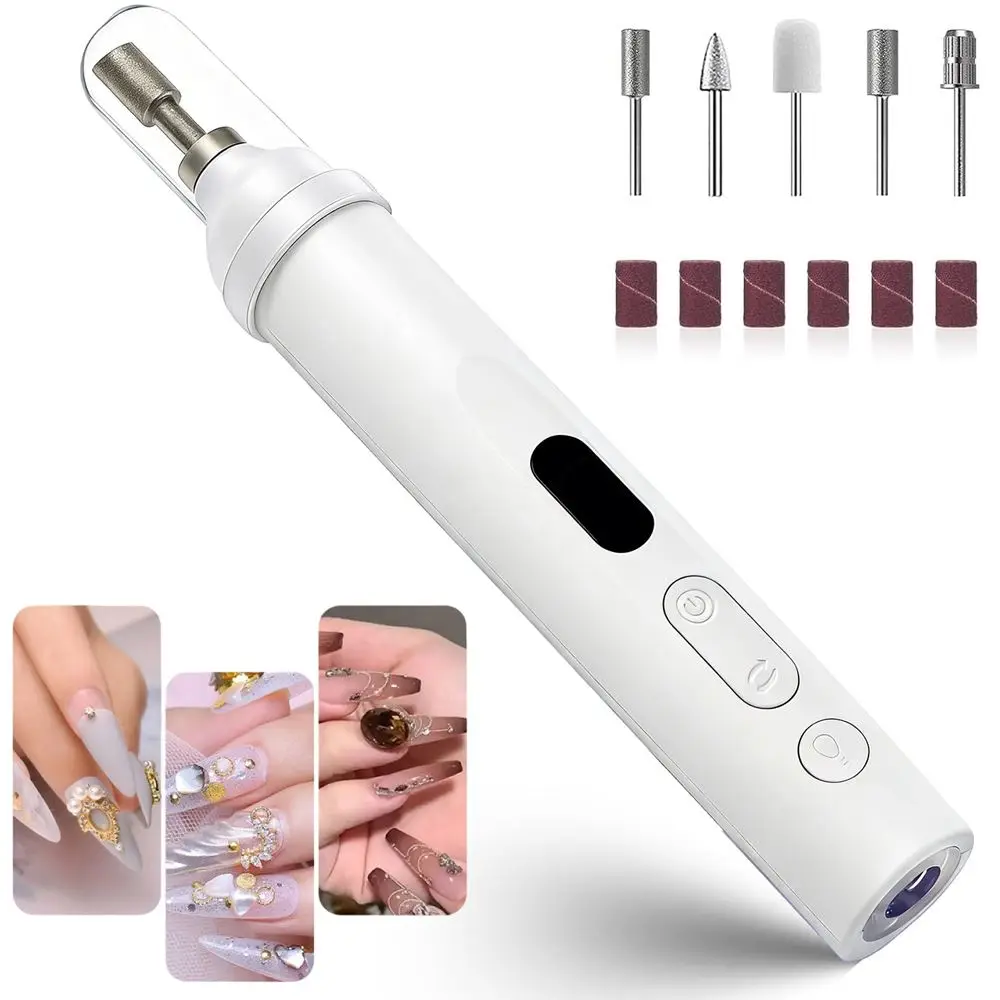 Lucidatrice portatile per unghie, lima elettrica per unghie, 13.800 giri/min, con funzione di levigatura e copertura protettiva, luce LED superiore, macchina per manicure e pedicure, strumento per la