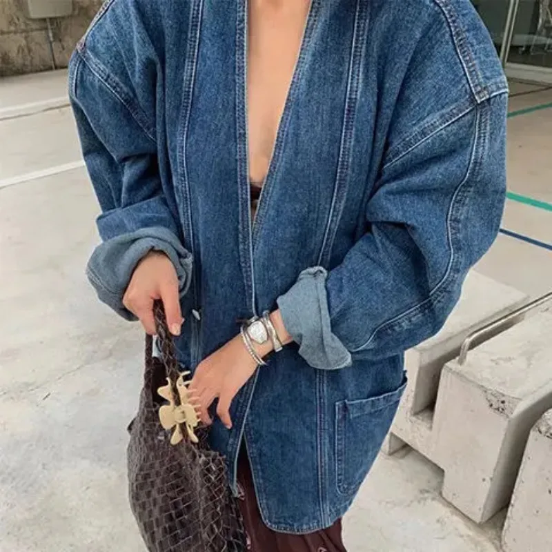 2025 Autumn Spring and Autumn New Loose Cowboy Jacket Long Sleeve Casual Jacket Top