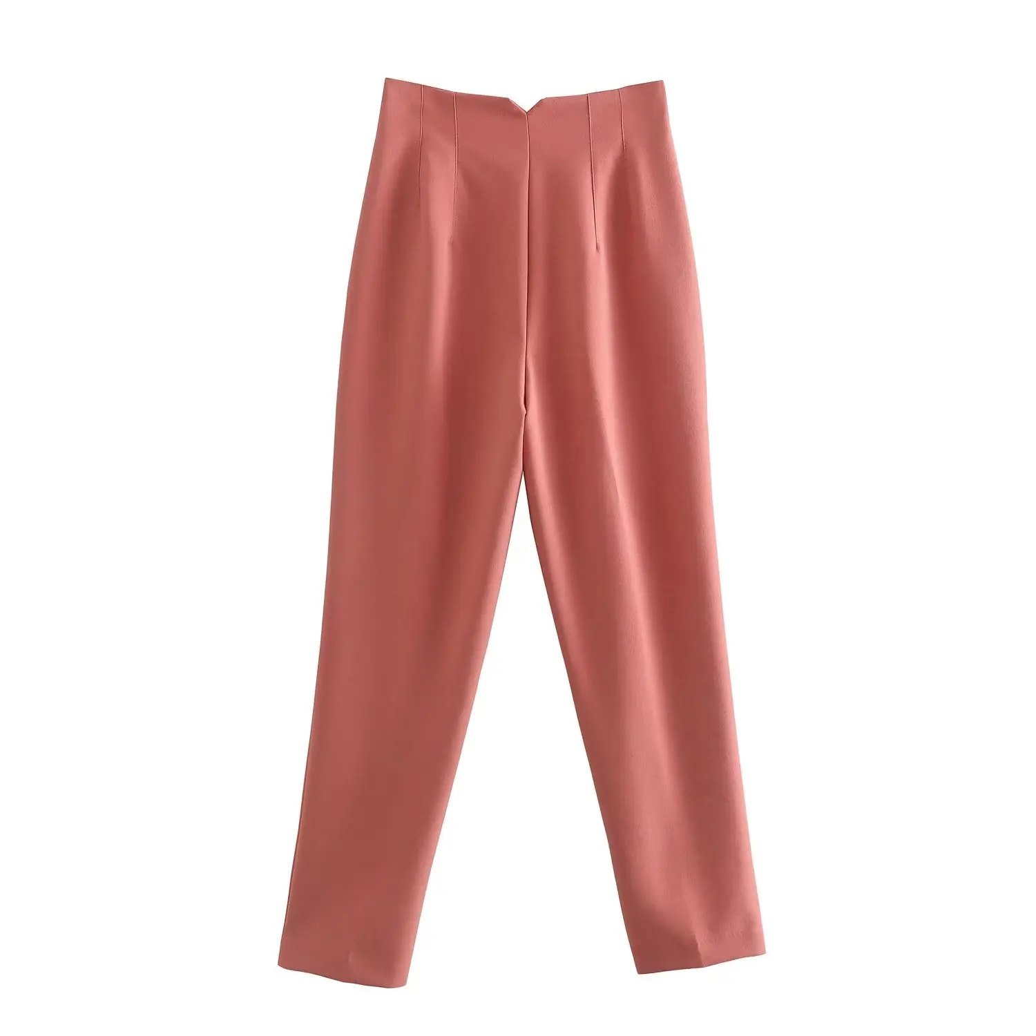 Straight Leg Pants High Waist Full Length Vintage Trousers for Women - Coral