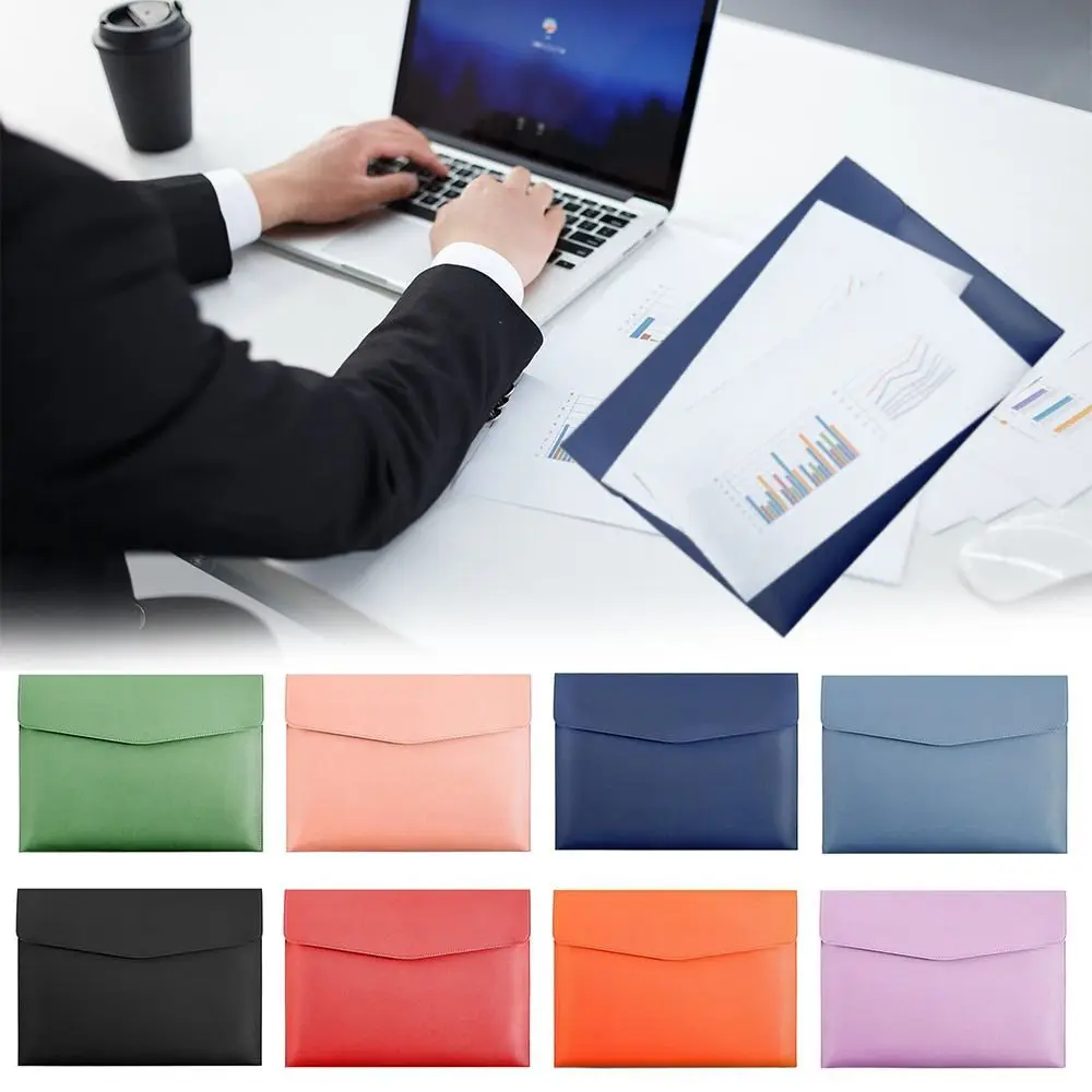 

School Office Supplies Leather Leather Document Pouch Large Capacity A4 Briefcase Leather File Folder Women Men