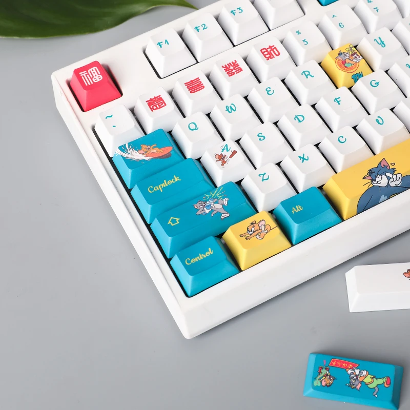 137keys Tom Jerry Green and White Anime PBT Sublimation Keycap Cherry Profile for Mechanical Keyboard 61/68/84/87/104/108