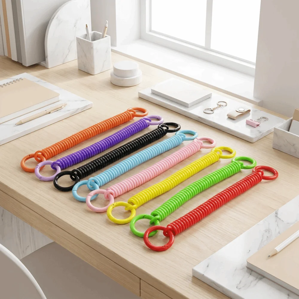 Colorful Retractable Keychain Plastic Spring Rope Spiral Phone Lanyard Lightweight Double Key Rings Anti-Lost Card Holder Strap