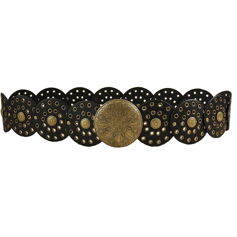 Rwybeyw Y 2K Brede Boho Schijf Riem Voor Vrouwen Vintage Concho Lederen Disk Riemen Western Taille Riemen Voor Jurk Jeans