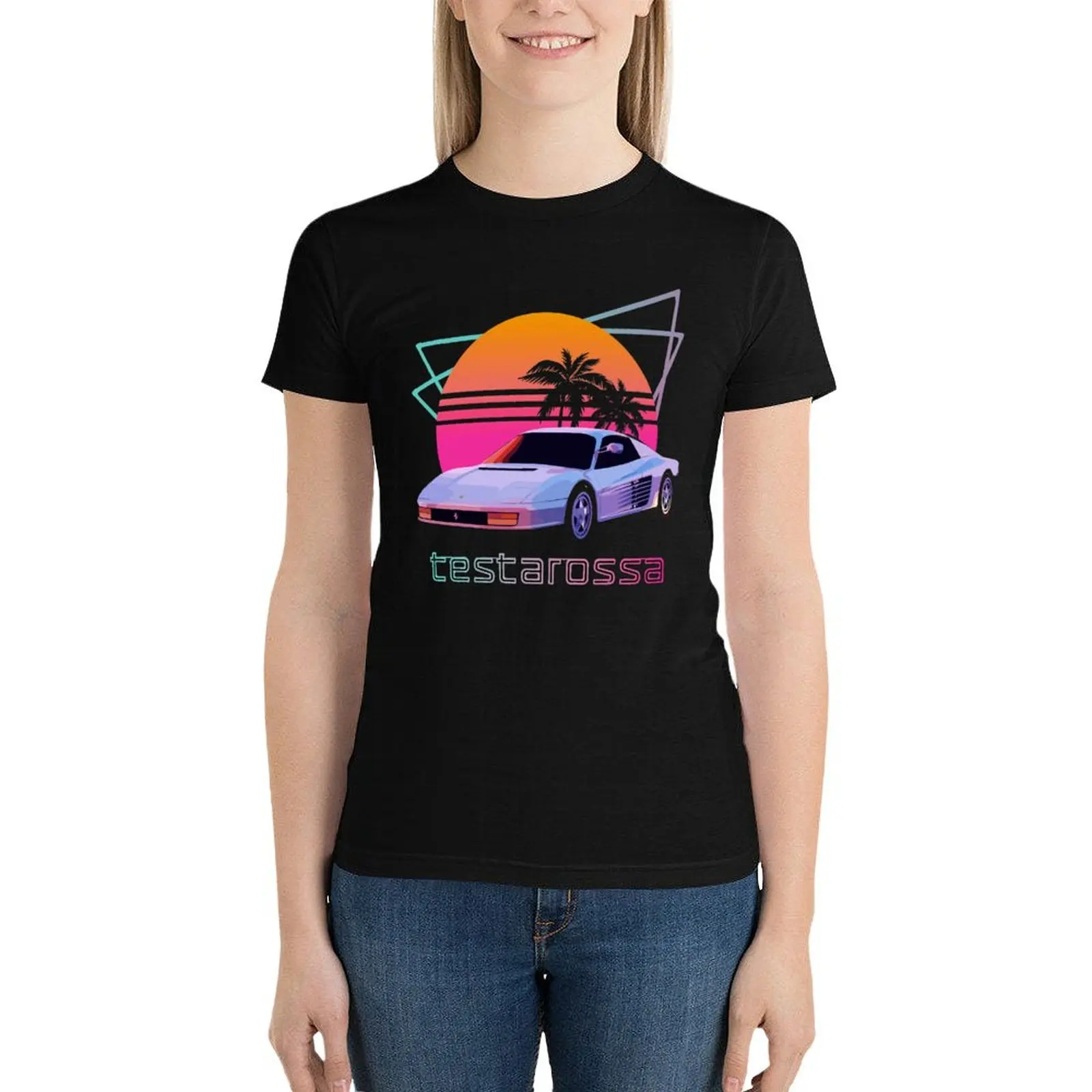 

80s Retrowave Testarossa T-Shirt tees Short sleeve tee graphics oversized white t-shirt dress for Women sexy