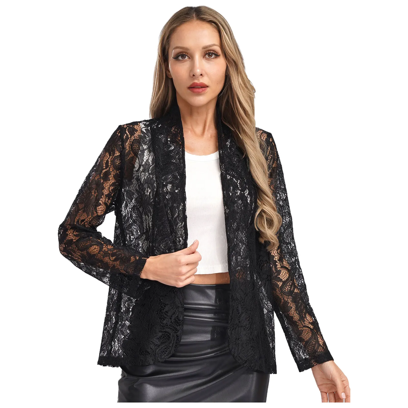 Elegant Women's Bolero Half Sleeve Ruffle Floral Lace Shrug Bridal Shawls Cardigan for Beach Party Dress Wedding Evening Wraps image 6