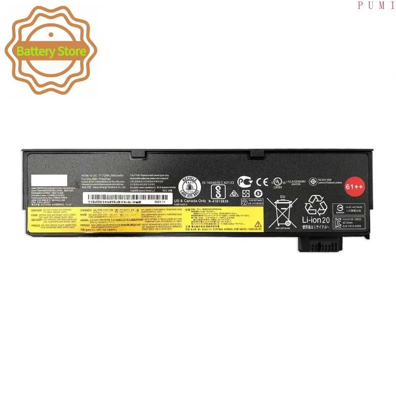 New 01AV427 01AV428 01AV492 10.8V 72Wh Laptop Battery For Lenovo ThinkPad T470 T480 T570 T580 P51S P52S Seires 61++ SB10K97584